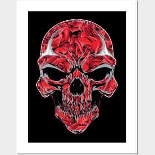 Red rose skull Posters and Art